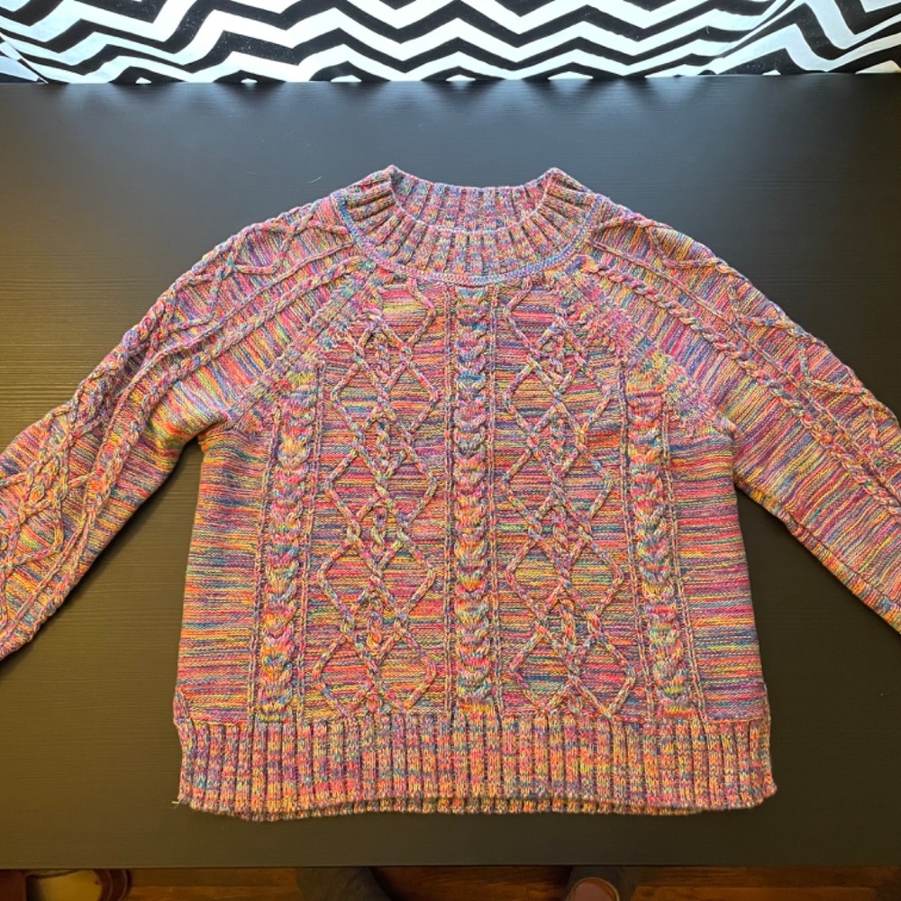 Gap cropped pink multi-color fisherman’s sweater - Picture 3 of 3